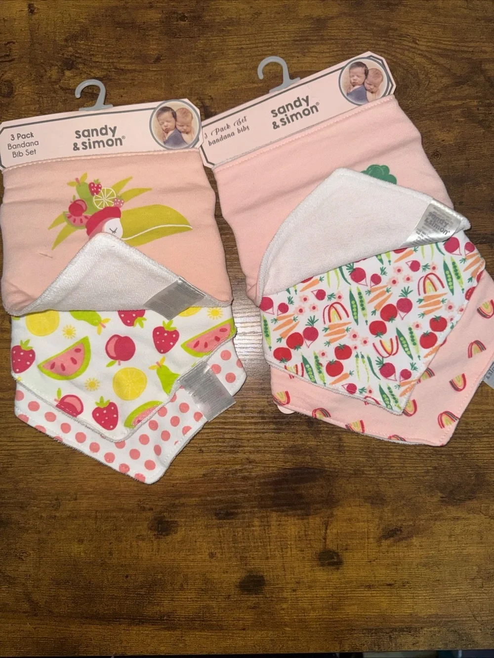 Sandy and Simon Pink Bandana Bib Set - 6 Pack velcro closure